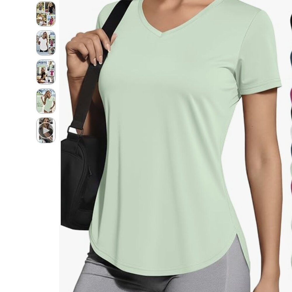 NWT Workout Shirt V Neck Quick Dry Top UPF 50+ Short Sleeve UV Medium